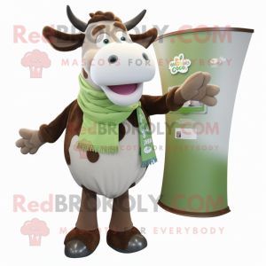 Olive Hereford Cow mascot costume character dressed with a Dress Shirt and Scarf clips