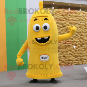 Yellow Pesto Pasta mascot costume character dressed with a Tank Top and Earrings