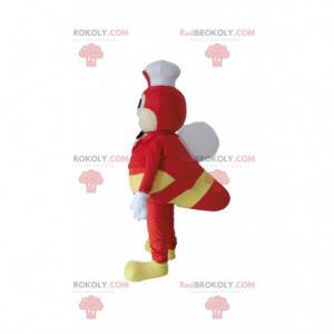 Mascotte d'abeille rouge avec une toque, costume d'abeille -