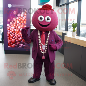 Magenta Plum mascot costume character dressed with a Blazer and Necklaces