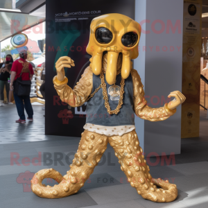 Gold Kraken mascot costume character dressed with a Jeggings and Necklaces