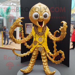 Gold Kraken mascot costume character dressed with a Jeggings and Necklaces