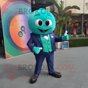 Teal Rainbow mascot costume character dressed with a Suit Jacket and Smartwatches