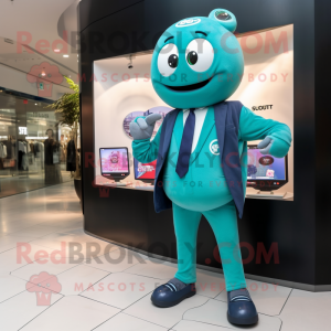 Teal Rainbow mascot costume character dressed with a Suit Jacket and Smartwatches