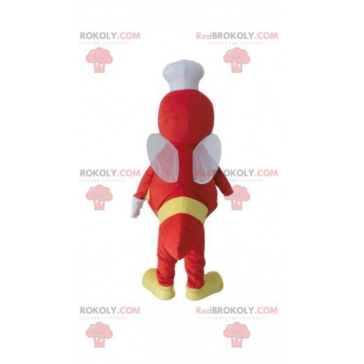 Mascotte ape rossa con cappello da cuoco, costume da ape -
