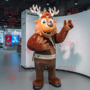 Brown Reindeer mascot costume character dressed with a Sheath Dress and Gloves