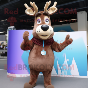 Brown Reindeer mascot costume character dressed with a Sheath Dress and Gloves