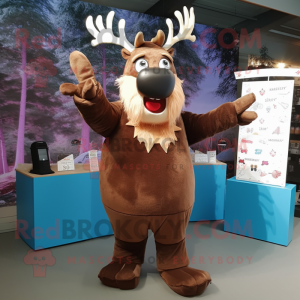 Brown Reindeer mascot costume character dressed with a Sheath Dress and Gloves