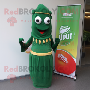 Forest Green Currywurst mascot costume character dressed with a A-Line Dress and Scarves