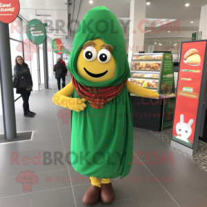 Forest Green Currywurst mascot costume character dressed with a A-Line Dress and Scarves