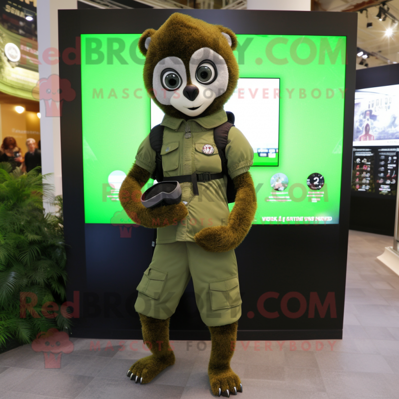 Forest Green Lemur mascot costume character dressed with a Shorts and Digital watches