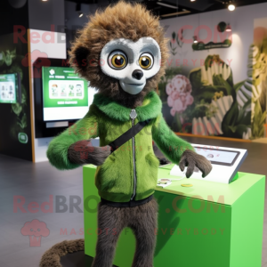 Forest Green Lemur mascot costume character dressed with a Shorts and Digital watches