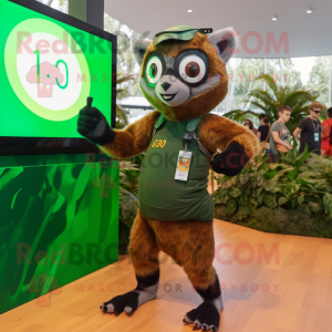 Forest Green Lemur mascot costume character dressed with a Shorts and Digital watches