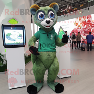 Forest Green Lemur mascot costume character dressed with a Shorts and Digital watches