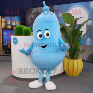 Sky Blue Squash mascot costume character dressed with a Cardigan and Earrings