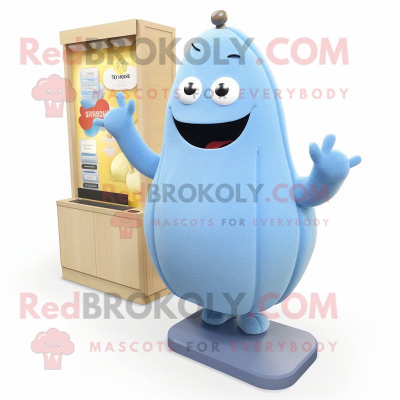 Sky Blue Squash mascot costume character dressed with a Cardigan and Earrings