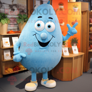 Sky Blue Squash mascot costume character dressed with a Cardigan and Earrings