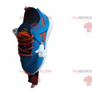Mascote do basquete Puma, azul e laranja, fantasia de calçado -