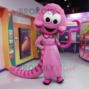 Pink Snake mascot costume character dressed with a Coat and Hair clips