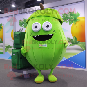 Lime Green Radish mascot costume character dressed with a Rash Guard and Backpacks