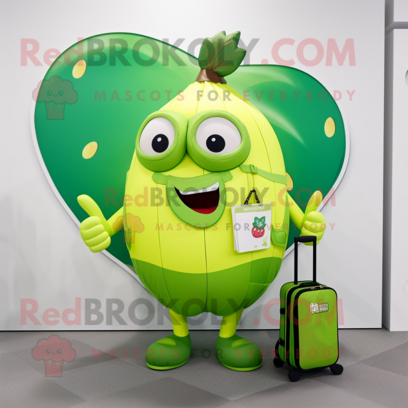 Lime Green Radish mascot costume character dressed with a Rash Guard and Backpacks