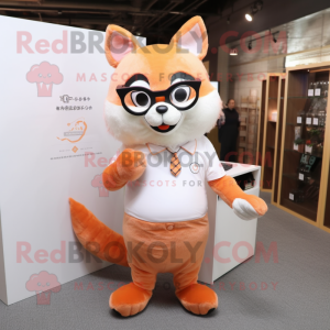 Peach Fox mascot costume character dressed with a Bodysuit and Eyeglasses