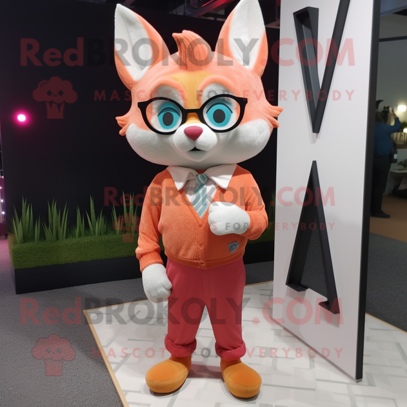 Peach Fox mascot costume character dressed with a Bodysuit and Eyeglasses