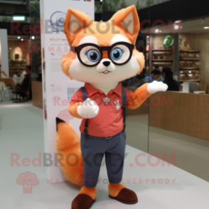 Peach Fox mascot costume character dressed with a Bodysuit and Eyeglasses