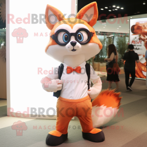 Peach Fox mascot costume character dressed with a Bodysuit and Eyeglasses