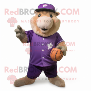 Lavender Capybara mascot costume character dressed with a Baseball Tee and Beanies
