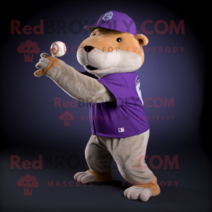 Lavender Capybara mascot costume character dressed with a Baseball Tee and Beanies