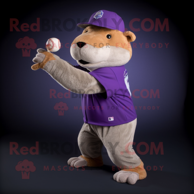 Lavender Capybara mascot costume character dressed with a Baseball Tee and Beanies Lavender Capybara mascot costume character dressed with a Baseball Tee and Beanies