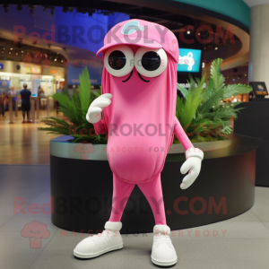 Pink Squid mascot costume character dressed with a Bermuda Shorts and Caps