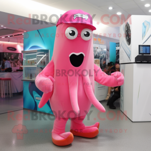 Pink Squid maskot kostume...