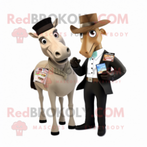 Tan Horse mascot costume character dressed with a Tuxedo and Wallets