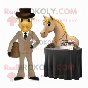 Tan Horse mascot costume character dressed with a Tuxedo and Wallets