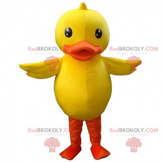 Big yellow and orange duck mascot, canary costume -