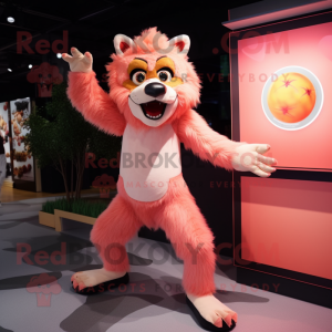 Peach Werewolf mascot costume character dressed with a Bodysuit and Anklets