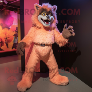 Peach Werewolf mascot costume character dressed with a Bodysuit and Anklets