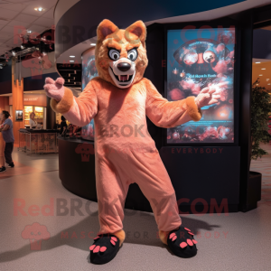 Peach Werewolf mascot costume character dressed with a Bodysuit and Anklets