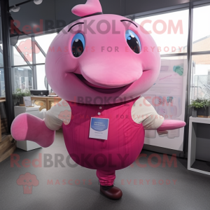 Pink Whale maskot kostume...