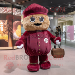 Maroon Dim Sum mascot costume character dressed with a Cargo Pants and Hairpins