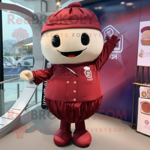 Maroon Dim Sum mascot costume character dressed with a Cargo Pants and Hairpins