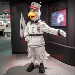 White Roosters mascot costume character dressed with a Windbreaker and Berets