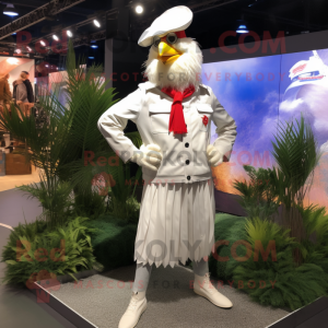 White Roosters mascot costume character dressed with a Windbreaker and Berets