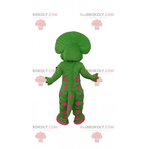 Groen en roze dinosaurusmascotte, prehistorisch kostuum -