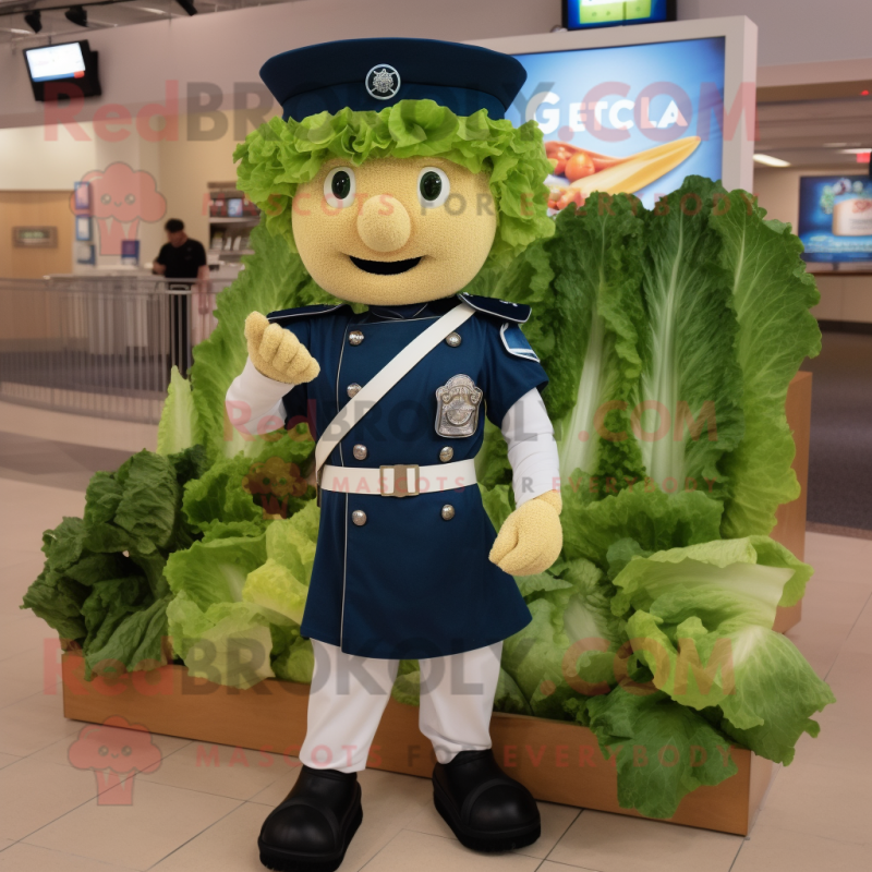Navy Caesar Salad mascot costume character dressed with a Capri Pants and Backpacks Navy Caesar Salad mascot costume character dressed with a Capri Pants and Backpacks