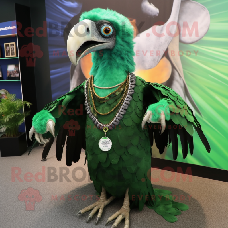 Green Vulture mascot costume character dressed with a Wrap Skirt and Necklaces Green Vulture mascot costume character dressed with a Wrap Skirt and Necklaces