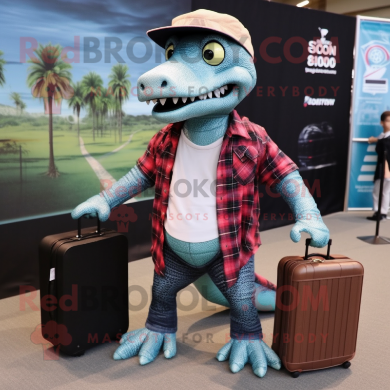 nan Hydra mascot costume character dressed with a Flannel Shirt and Briefcases nan Hydra mascot costume character dressed with a Flannel Shirt and Briefcases