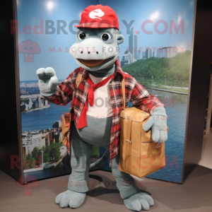 nan Hydra mascot costume character dressed with a Flannel Shirt and Briefcases